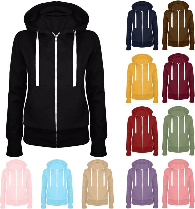 RLEHJN Women’s Warm Fleece Jacket with Zip, Long-Sleeved Jacket, Outwear with Pockets, Fashion Hoodies, Casual, Solid Colour, Retro Coat, Large Size Sport