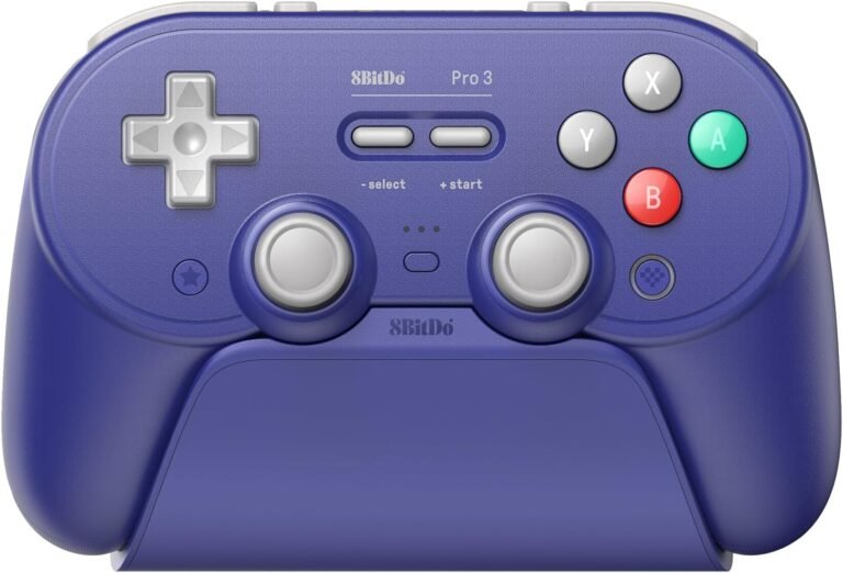 8BitDo Pro 3 Bluetooth Controller for Switch/Switch 2 – TMR Joysticks, Swappable ABXY Buttons, Pro Back Buttons, Charging Dock, Hall Effect Triggers, for Windows, Apple, SteamOS, Android – Purple