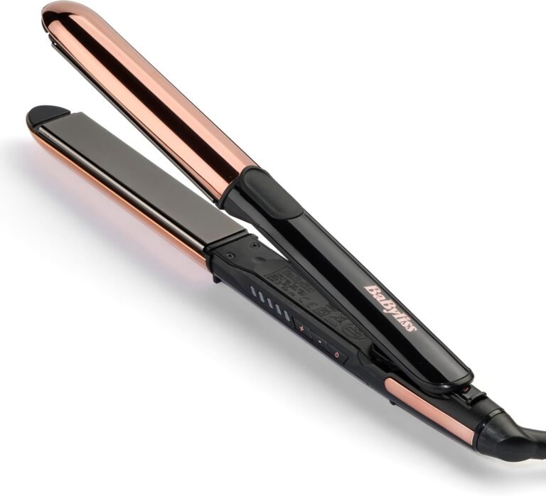 BaByliss Lisseur Cheveux Straight And Curl Brilliance-Plaques en titane, Ionique Anti-Frisottis, Chauffe rapide en 15 Secondes, Design métallique incurvé, 5réglages de température jusqu’à 235°C,ST482E