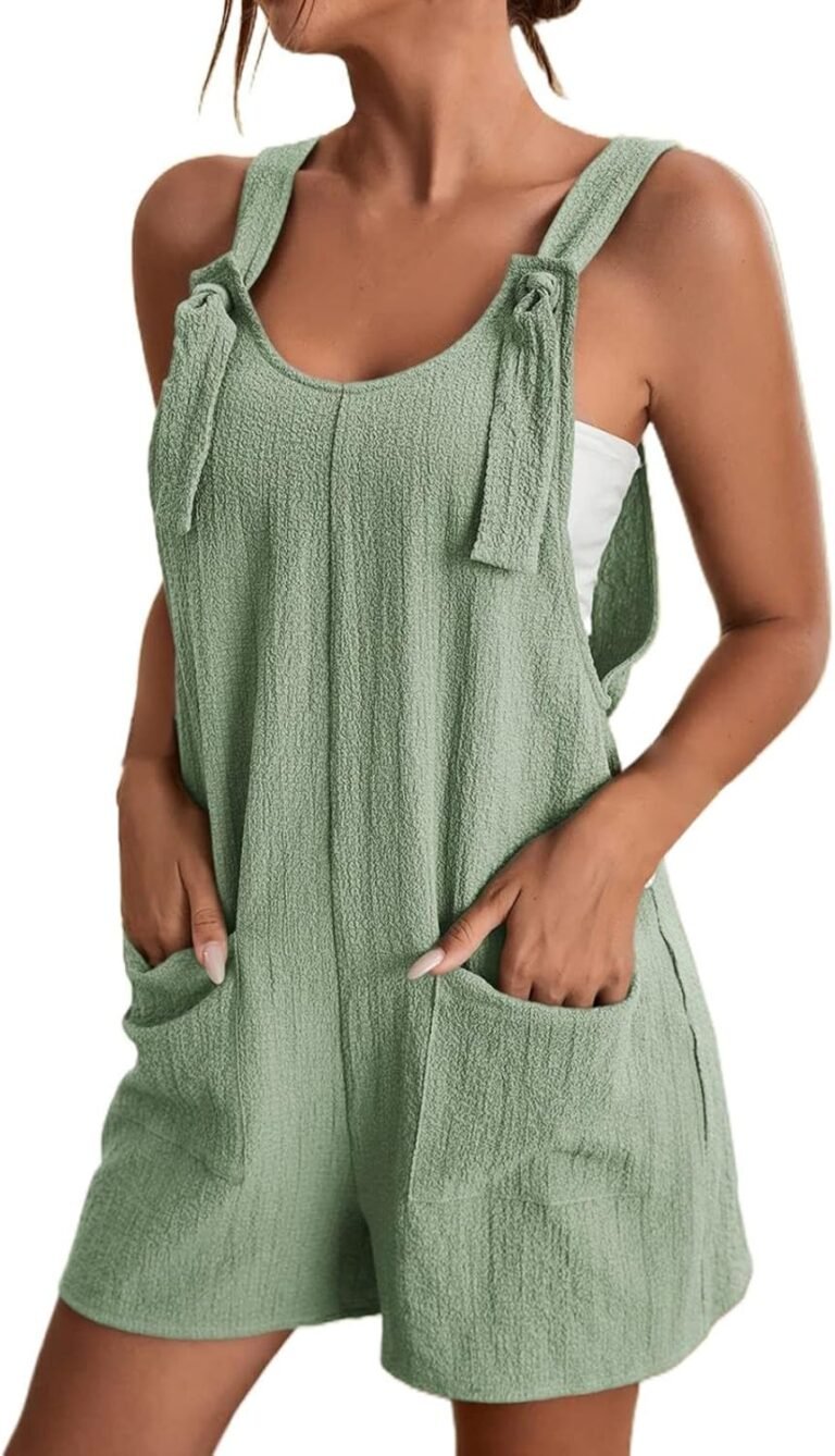 Playsuit Women’s Summer Fluid Chic Sexy Fashion Casual Jumpsuit Women Summer Sleeveless Cotton Vintage Jumpsuit with Pocket Trousers Jumpsuits and Playsuits