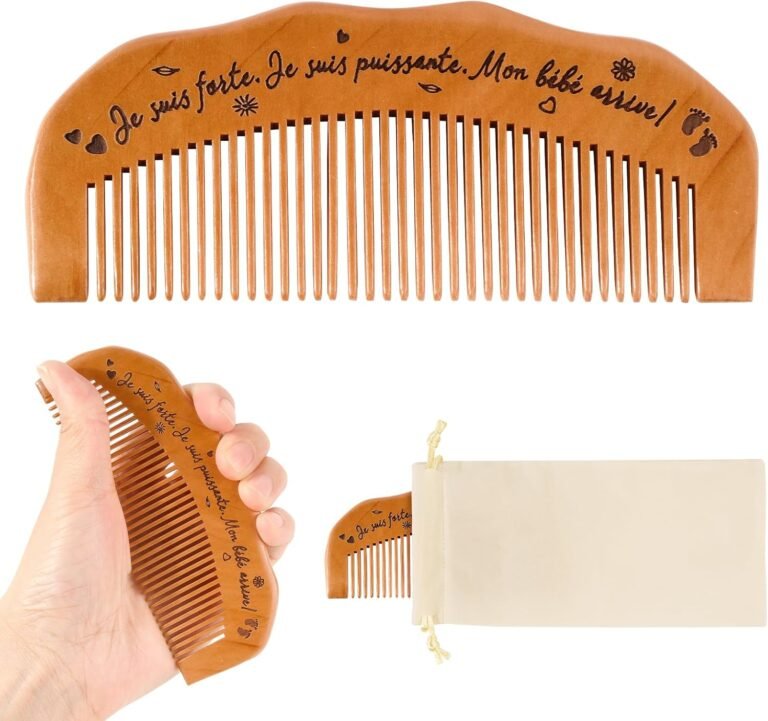 Birth Hair Comb Wooden Birth Comb Work Essential Comb and Beige Storage Bag with Cord Pregnancy Gift for Pregnant Women to Be Moms