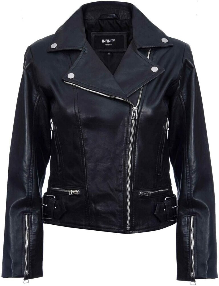 Infinity Leather Veste de Mode Zippée Ancien en Cuir Véritable Pour Femme, Véritable Noir