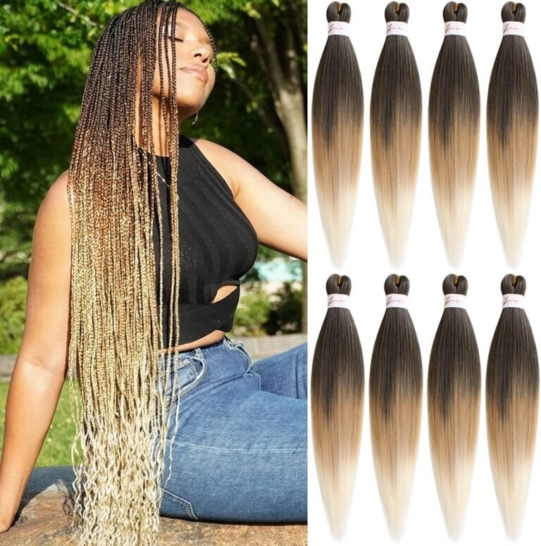 Leeven 8 Packs Yaki Braiding Hair 26 Inch Pre Stretched Braiding Hair for Crochet Braids 1B/27/613# Hot Water Curling Crochet Braiding Hair