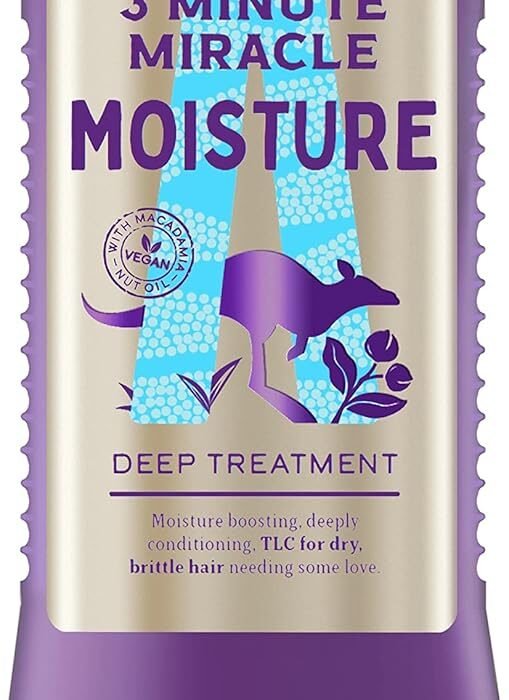 Aussie 3 Minute Miracle Moisture Soin Intensif Végan Pour Cheveux Secs Et Abîmés À l’Huile De Noix De Macadamia Australienne, 225 ml