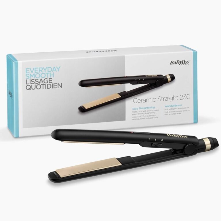BaByliss Ceramic Straight Hair Straightener – Multi-Voltage for Worldwide Use, Silky Results, Heat Resistant Mat Included, 2 Temperature Settings 200°C-230°C, Black, ST089E