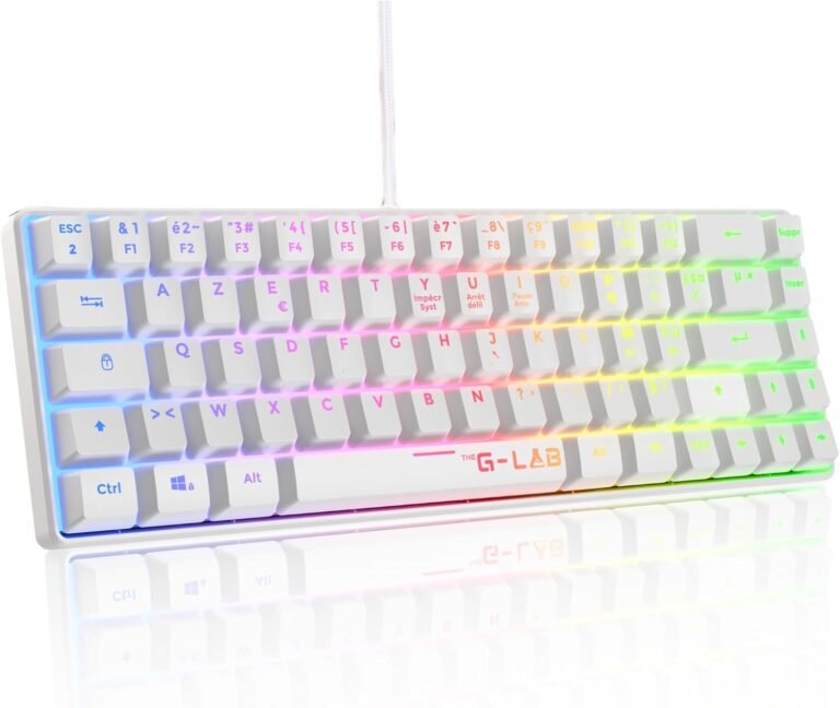 The G-Lab Keyz Hydrogen, Clavier Gamer 60%, Semi-mécanique Filaire Azerty, Rétroéclairage Multicolore- Mini Clavier Gamer Silencieux, Format Compact TKL – PC/PS5 (Blanc)
