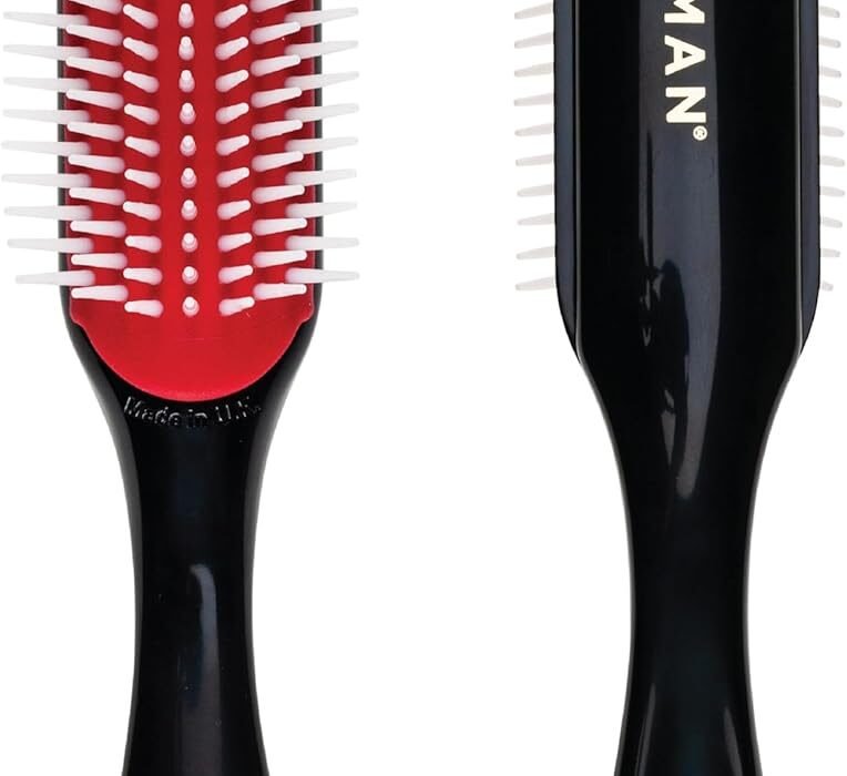 Denman Curly Hair Brush D3 (Black & Red) 7 Row Styling Brush for Detangling, Separating, Shaping and Defining Curls – For Women and Men