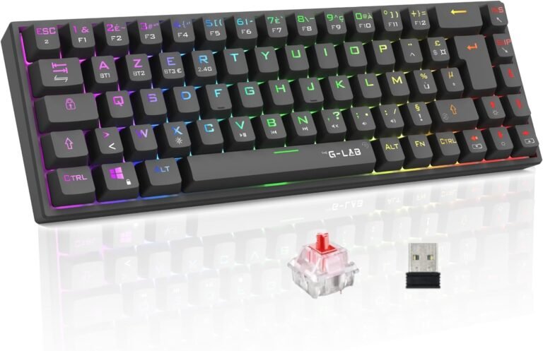 The G-Lab – Keyz Titanium WL – Clavier Gaming sans Fil 65% AZERTY FR- Clavier Mecanique Switch Rouge, RGB 100% Personnalisable, Macros programmables – sans Fil PC, PS4, PS5, Xbox – Noir