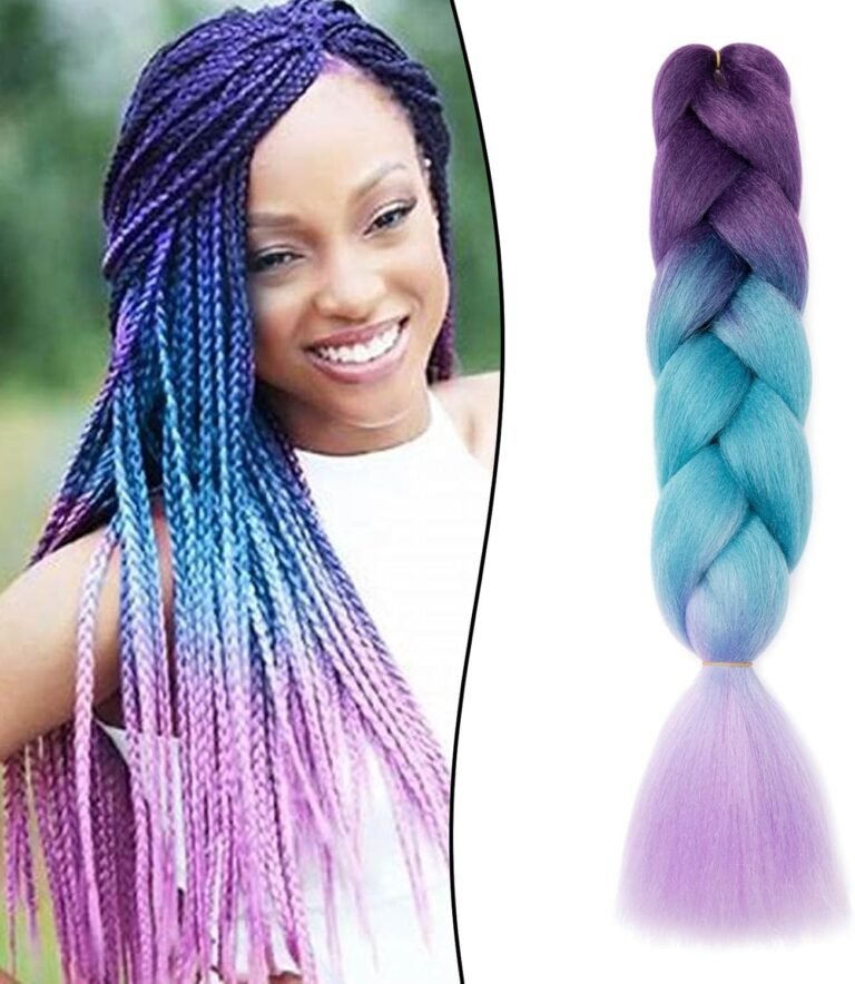 Gairyan 1 Pack of 24 Inch Braids for African Braids Hair Extensions Dreadlocks Synthetic Braiding Crochet Braiding Hair (Purple-Lake Blue-Light Purple)