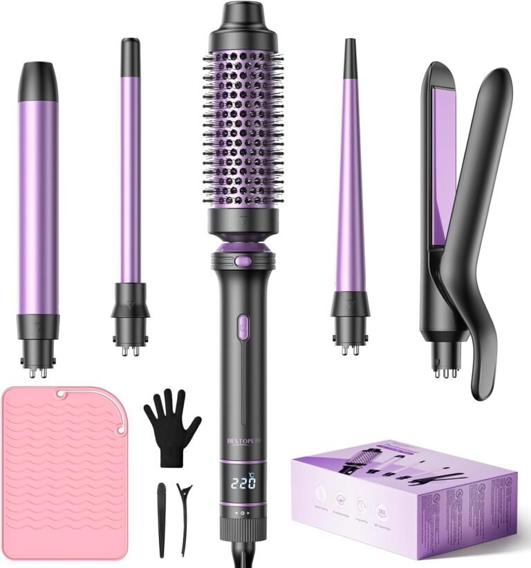 BESTOPE PRO 5-in-1 Curling Iron with Hair Straightener, Thermal Brush, Wavy Curler (9 mm-25 mm), Curling Iron Kit – Adjustable Temperature, for Travel and Gifts