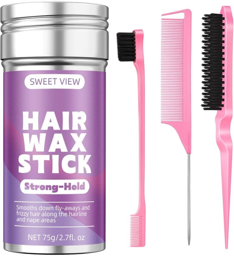 SWEET VIEW Hair Wax Stick and Hair Brush for Straightening Unruly Strands, Frizz, Smooth Ponytail, Bun Maker, Hair Styling Accessories for Girls, Kids.