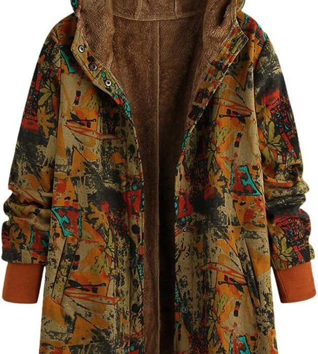 ZYUEER Manteau Femme Hiver Grande Taille Veste Polaire Avec Capuche Vintage Outwear Imprimé Pull Pas Cher A La Mode Parka Veston
