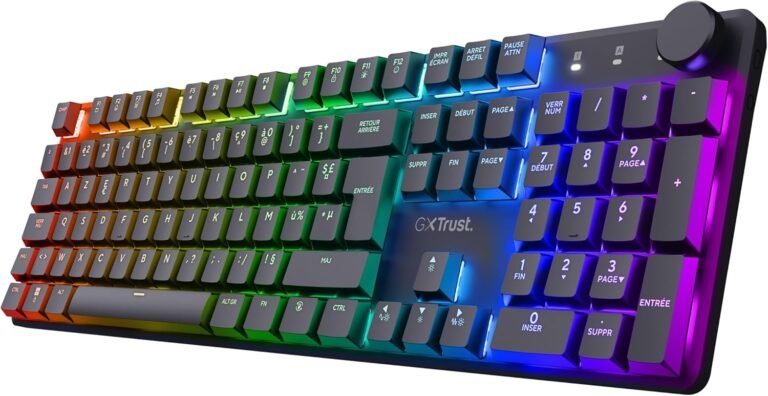 Trust Gaming GXT 868 Torix French AZERTY Wireless Mechanical Keyboard, 2.4GHz RGB Rechargeable Gamer Keyboard, 100 Hour Battery, Huano Linear Switches, Programmable, Laptop