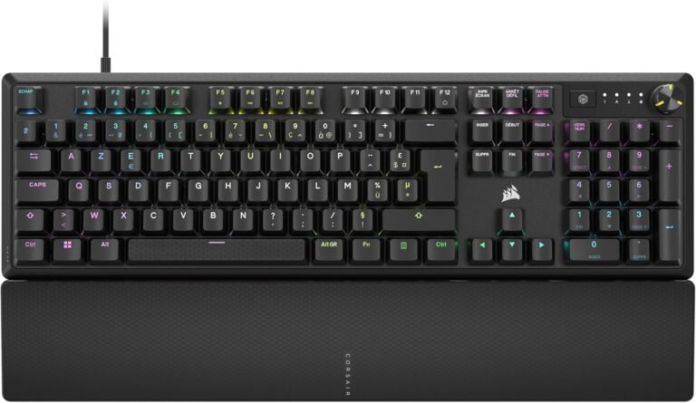 CORSAIR K70 CORE RGB Clavier de Jeu Mécanique Filaire avec Repose-Poignets – Interrupteurs Linéaires Lubrifiés MLX Red, SOCD, Amortissement du Son, Cadran de Contrôle Des Médias, AZERTY FR – Noir