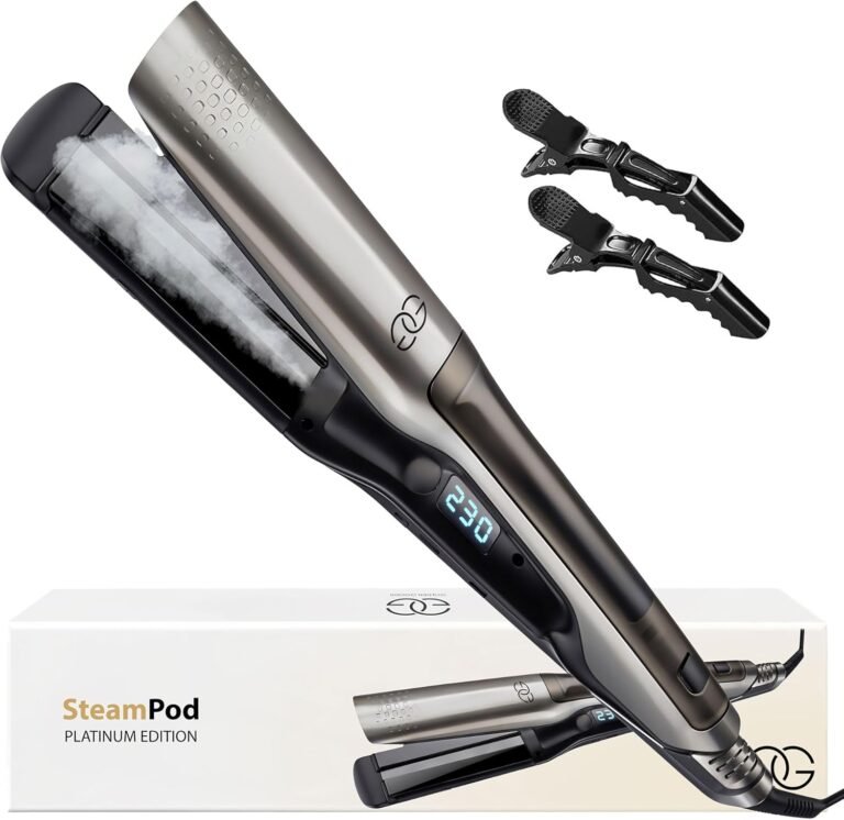 Golden Goods Steampod Pro Platinum Hair Straightener, Powerful Steam Straightener, Curling Iron 10 Temperature Settings up to 230ºC, All Hair Types Ceramic and Ionic, Hair Straightener