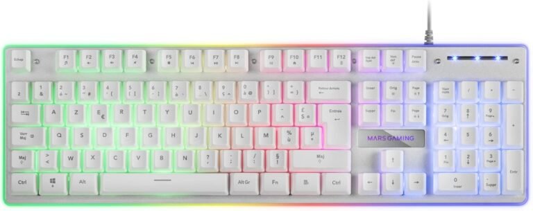 Mars Gaming MK220W White, H-Mech Gaming Keyboard, FRGB Rainbow and Halo, Antighosting, French Language