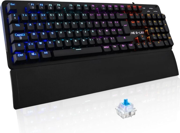 The G-Lab – Keyz Carbon E Ultra Precise Azerty Blue Switches Mechanical Gamer Keyboard – 16 Backlight Effects – Magnetic Wrist Rest – Compatible with PC PS4/PS5 Xbox One/Series X – New