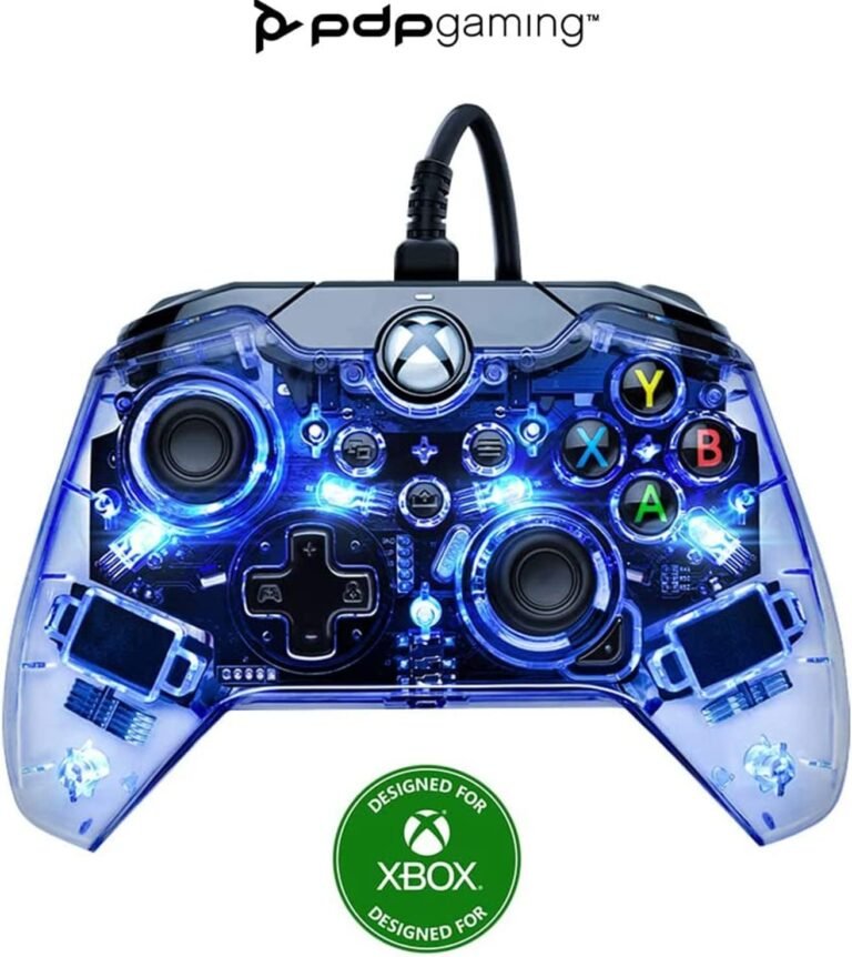 PDP Manette de jeu filaire LED Afterglow – Lumières colorées RGB Hue – Connecteur USB – Commandes audio – Manette de jeu à double vibration – Xbox Series X|S, Xbox One, PC