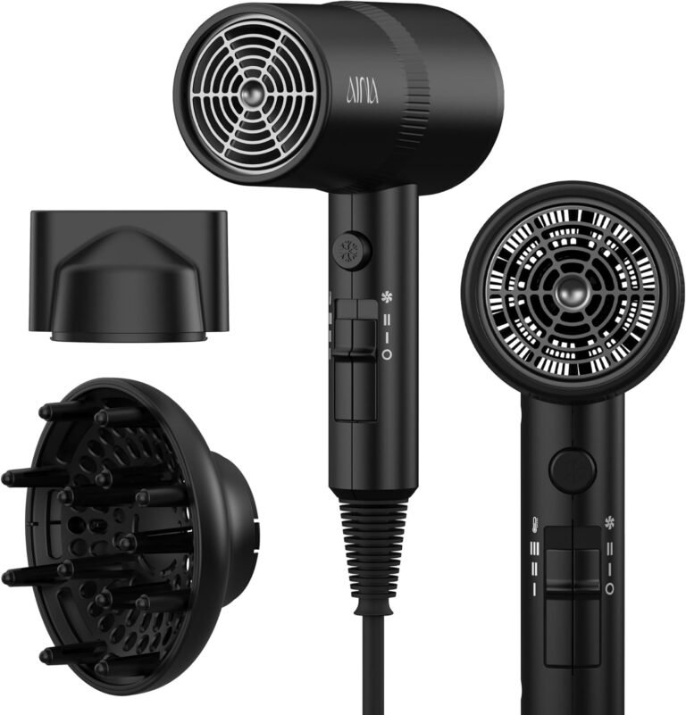 AINA Hair Dryer with Diffuser, Hair Dryer for Women | Advanced Ion Technology, Ceramic Coating | Cold Shot and Turbo Heat Function for Fast Drying and Shine 230v~