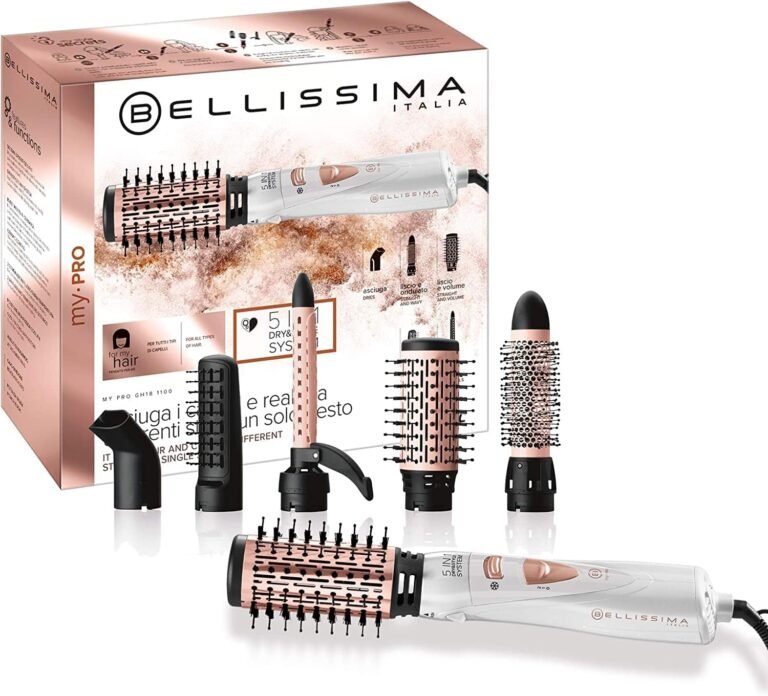 Bellissima Brosse Soufflante My Pro GH18 1100 – Brushing Professionnel avec Embouts en Céramique, Système Dry & Style 5 en 1-2 Combinaisons de Débit d’Air/Température, Position Air Froid Cool Fix