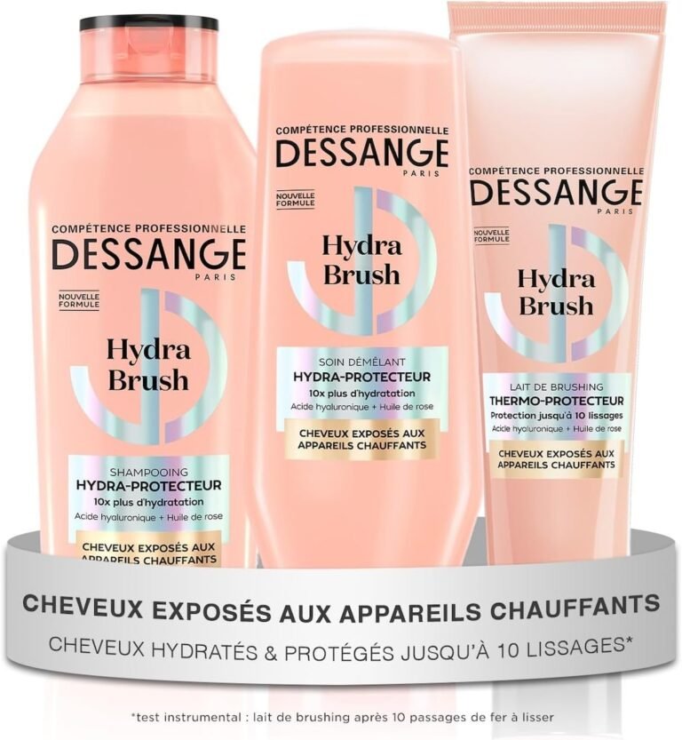 DESSANGE – Hydra-Protecting Hydra Brush Hair Routine – Shampoo 280ml + Conditioner 225ml + Brushing Milk 140ml – Moisturizes & Protects Fiber – Hair Exposed to Heating Devices