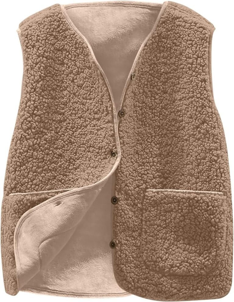 Women’s Fleece Vest Soft Classic Fit Big Girls Solid Color Fashion Button Quilted Sleeveless Jacket Elegant Warm Fur Vests Casual Winter with Pockets