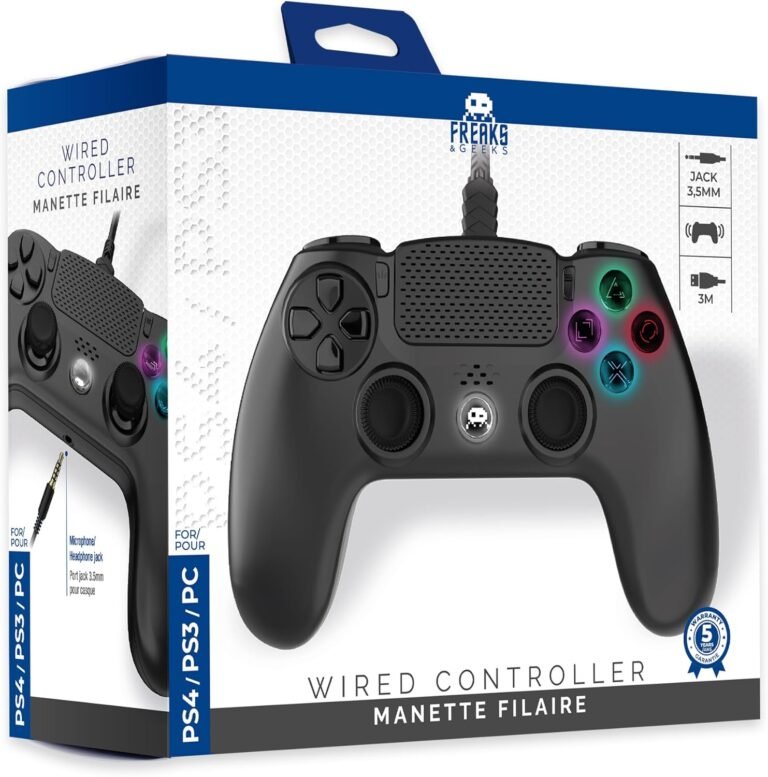Freaks and Geeks – Black Wired Controller for PS4 with 3M Cable with Jack Plug