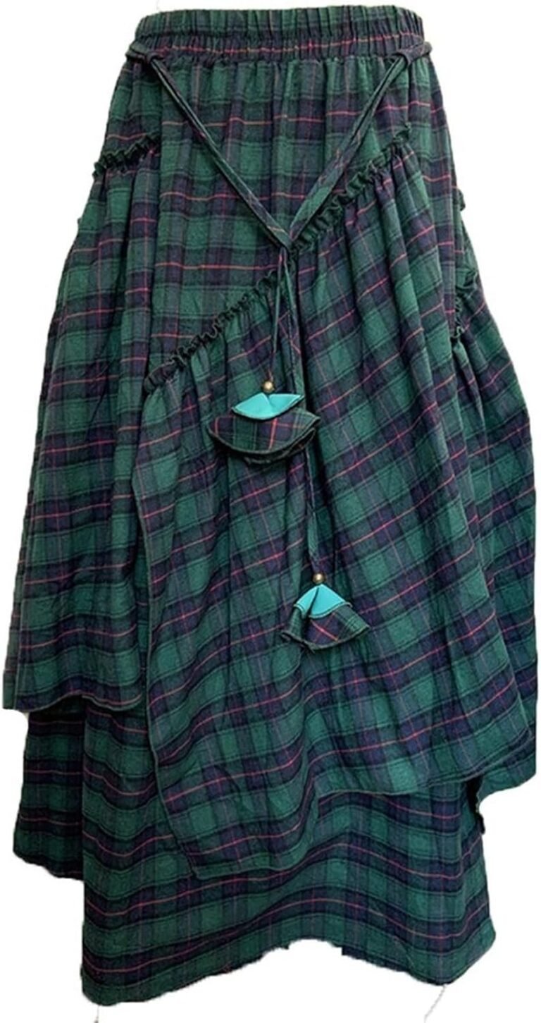 Black Mesh Skirt Fashion Women Print Plaid Fringe Skirt Irregular Waist Black Pencil