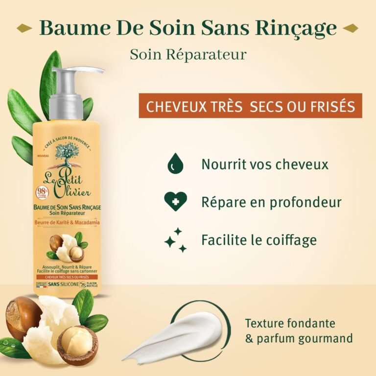 Le Petit Olivier – Leave In Care Balm – Repair Care – Softens, Nourishes & Repairs – Shea & Macadamia – Very Dry Or Curly Hair – Silicone Free – Made in France – 200 ml