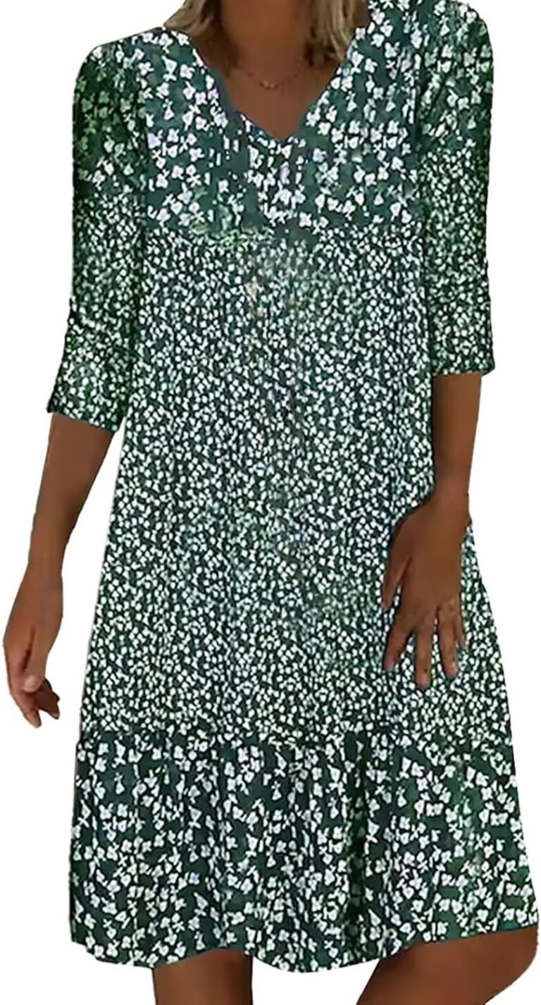 WVONIF Robe d’été pour Femme Grande Taille Décontracté à Manches Courtes Robe de Plage Sexy Ample Tunique Robe Longueur Genou Rétro Maxi Robe Lâche Couleur Unie Bohème Ete Mi-Longue Dress Pas Cher