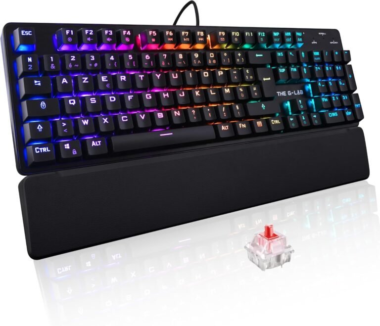 The G-Lab – Keyz Rubidium – High Performance AZERTY FR USB Mechanical Gaming Keyboard, 100% Customizable, Anti-Ghosting, Wrist Rest – Compatible with PC, PS4, PS5, Xbox