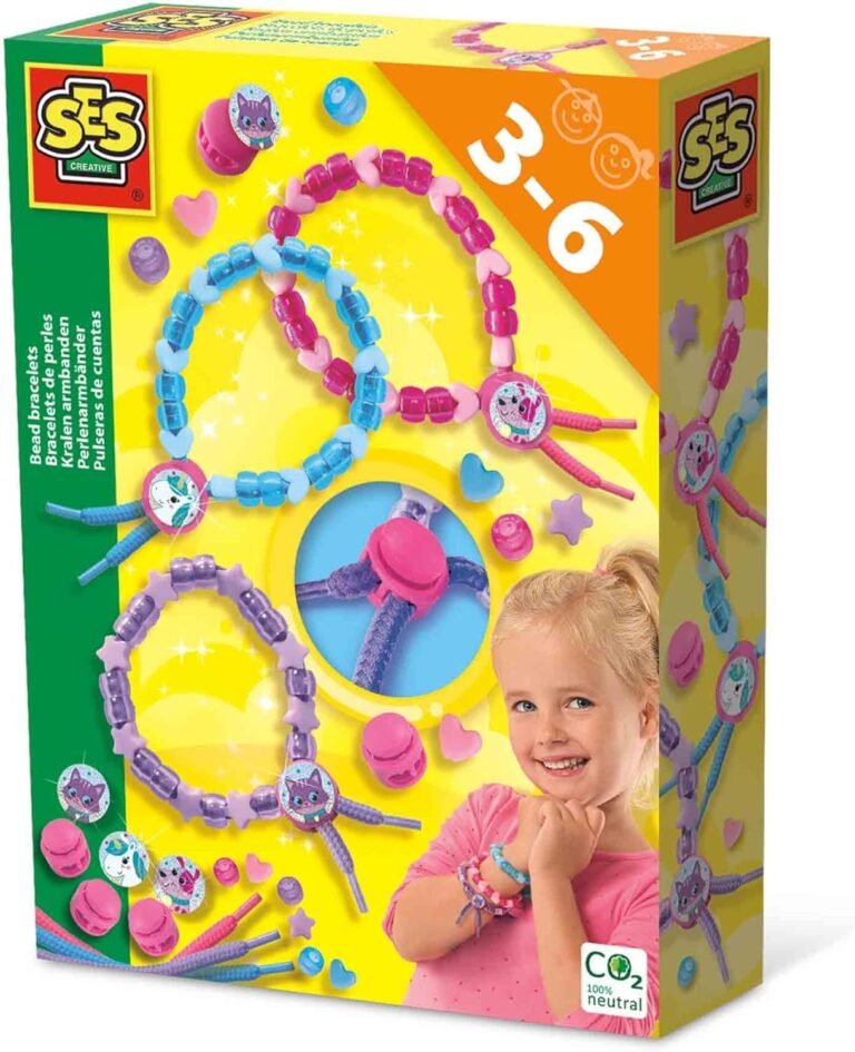 SES Creative | Children’s Bead Bracelet Set | 3 Laces + Adjustable Fasteners + Stars Heart Beads + Stickers | Creative Manual Activity 3-6 Years | Glueless | CO₂ Neutral | 14047
