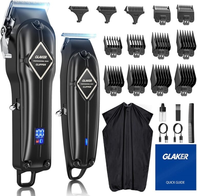 GLAKER Men’s Hair Clipper, Professional Cordless Rechargeable Hair Clipper, Professional Hair Clipper with 13 Guide Combs (Black)