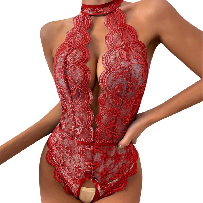 Generisch 2025 Femmes Mode Bodysuit Lingerie Jeu de Rôle Lingerie Sexy Femmes Costumes Rouge Plaid Jarretelles Ensemble Grandes Tailles, rouge, 4XL