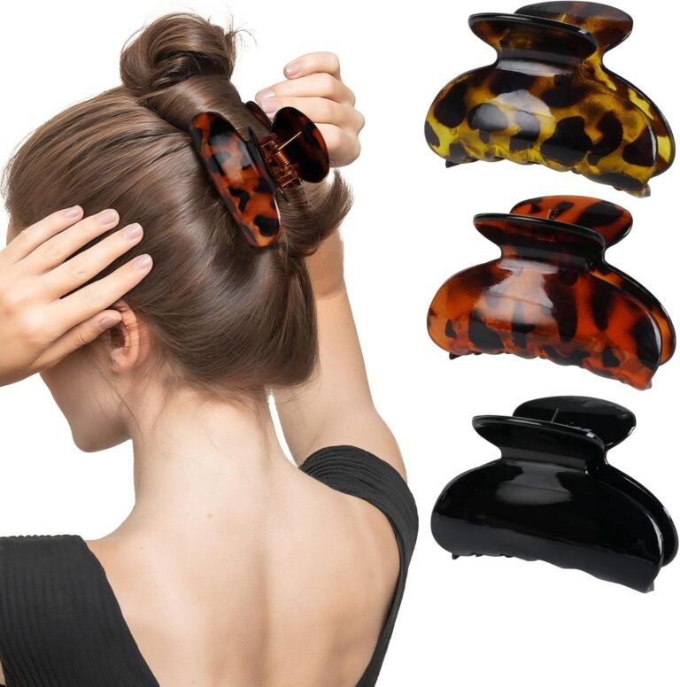 Set of 3 Black Plastic Leopard Hair Claw Clips for Women 7cm x 4cm