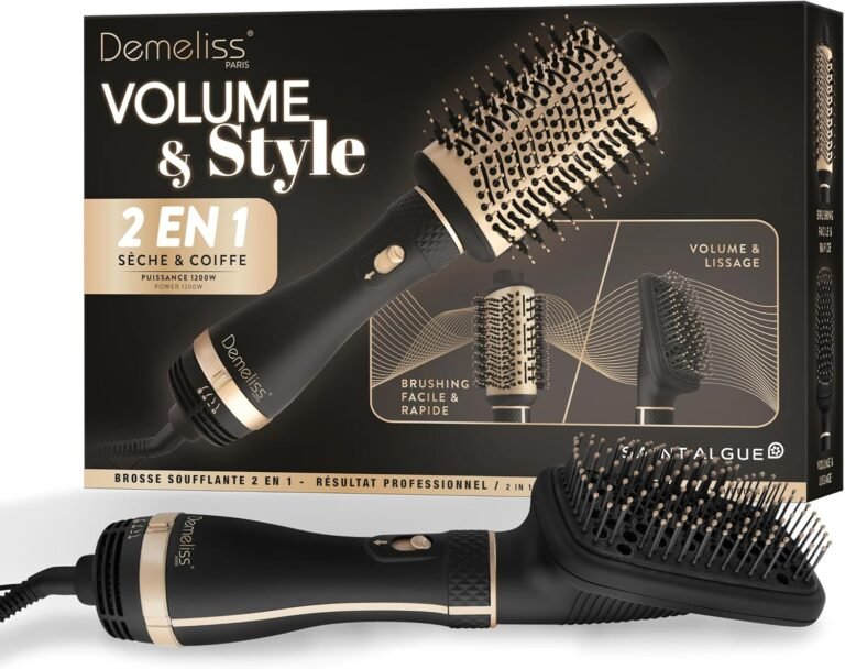 Demeliss SAINT ALGUE – 2 in 1 Volume & Style Blower Brush – Dryer & Styling – All Hair Types – 2 Interchangeable Heads – Ceramic & Tourmaline Coating – 3 Temperatures
