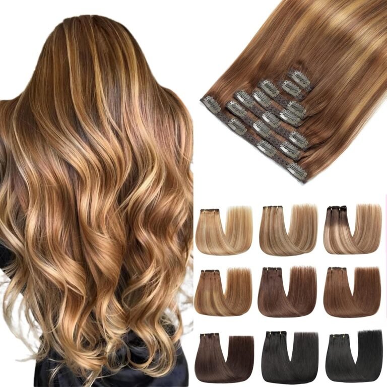 EINbeauty Natural Hair Extension Clip, 7 x 120 g 50 cm Invisible Hair Extension Natural Hair Extension (20 Inches, 4/4/27 #)