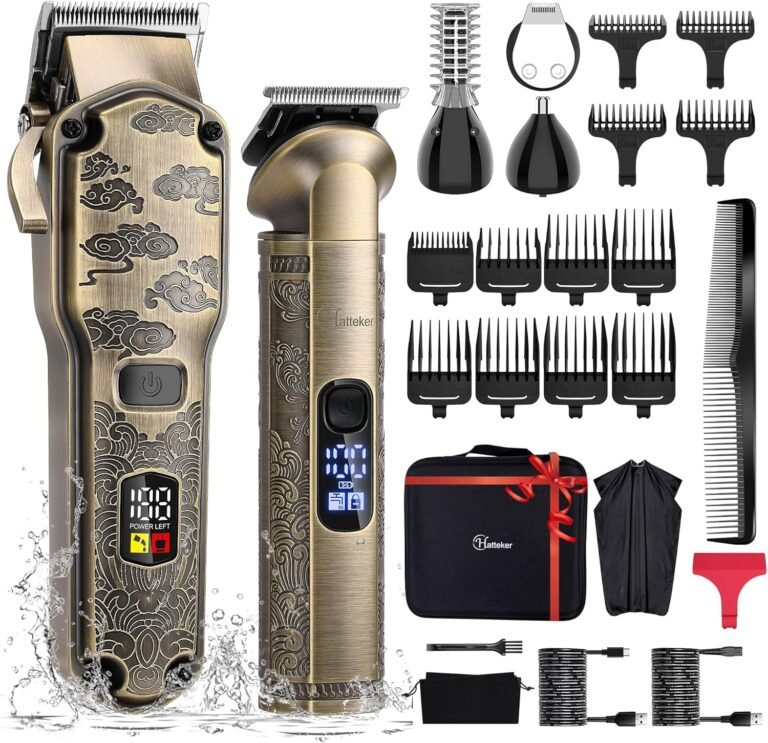 Hatteker Professional Hair Clipper for Men Beard and Hair Clippers Set T-Blade Trimmer Washable Cordless Care Kit Nose and Body Trimmer Hair and Beard Trimmer Set