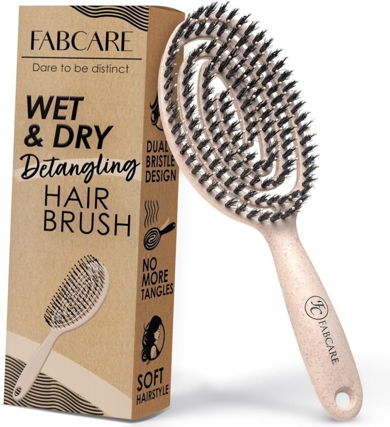 FABCARE Brosse Cheveux Poil Sanglier Démêlante Double Ressort Spirale Magique Sans Tirer Professionnelle (Beige)