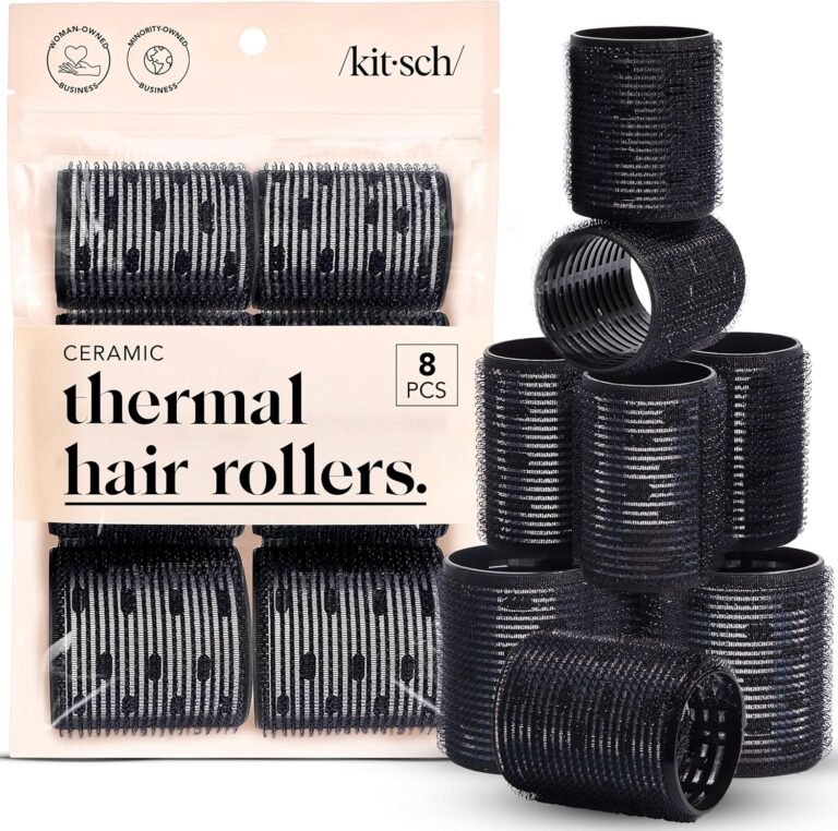 Rollers Thermiques en Céramique Kitsch – Rollers Auto-agrippants pour Cheveux Longs, Boucles pour Cheveux Courts et Moyens, Volume et Curls, Noyau Revêtu Céramique, Faciles à Utiliser, 8pcs Noires
