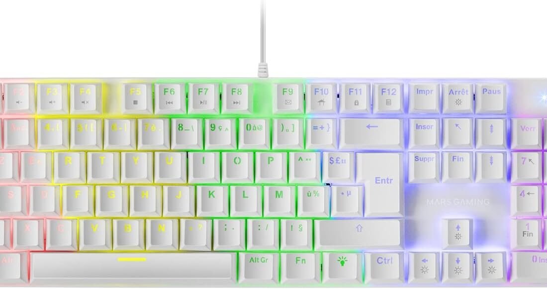 Mars Gaming MK422 White, Mechanical Gaming Keyboard RGB, Antighosting, Mechanical Switch Brown, French Language