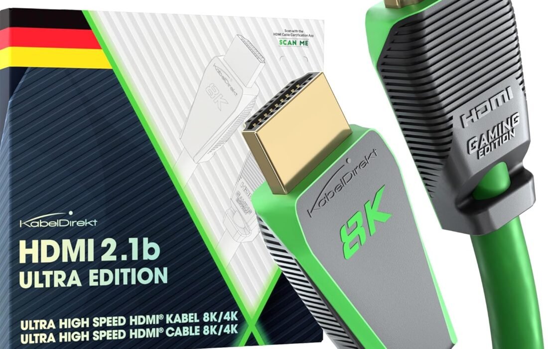 KabelDirekt – Câble 8k HDMI 2.1, édition certifiée Gamer – 2 m (Ultra High Speed/48G pour 10k, 8k ou 144 Hz Ultra Rapide en 4k, Optimal pour PS5/Xbox et Gaming PC, Moniteur/TV, Vert)