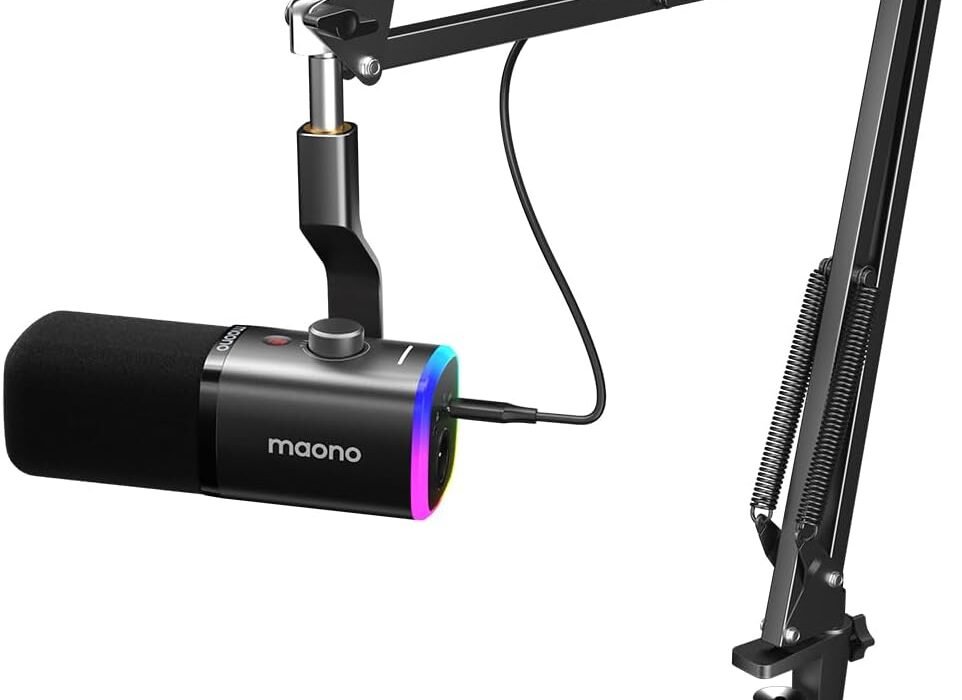 MAONO XLR-USB Micro Gaming, Dynamic Microphone with Arm, Software, PC Microphone for Gamer, Podcast, PS4-PS5, Voice Dubbing, Recording Content Creation (PD100XS Black)