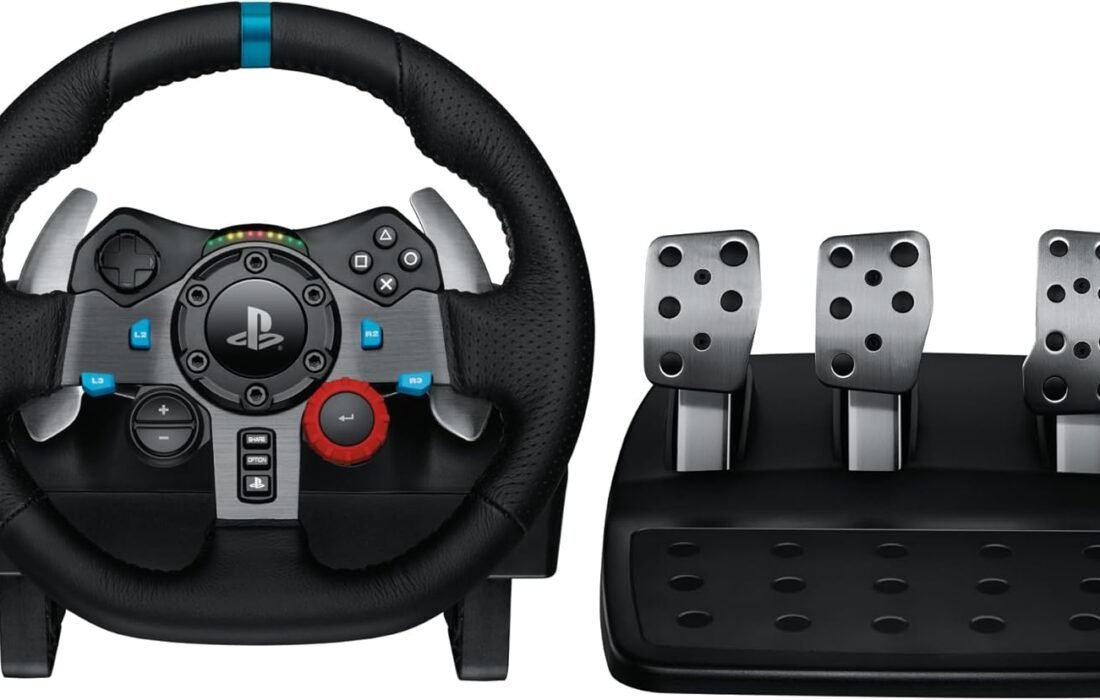 Logitech G G29 Driving Force volant de course et pédales, retour de force réaliste, leviers de vitesse en acier inoxydable, couverture de volant pour PS5, PS4, PC et Mac – Noir