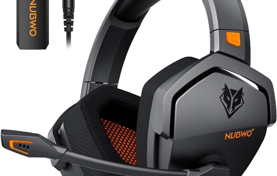 NUBWO G06 Dual Wireless Gaming Headset with Microphone for PS5, PS4, PC, NS, Mobile: 2.4 GHz Wireless + 5.3 Bluetooth – 100 Hour Battery – 50 mm Drivers – Orange