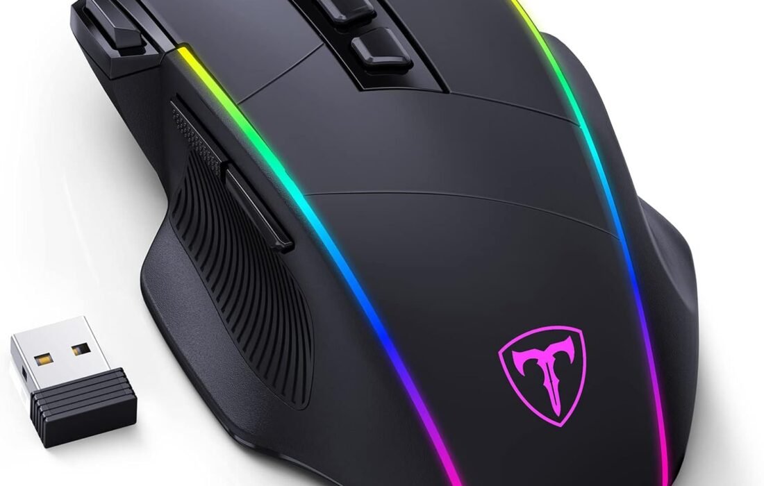 RisoPhy Wireless Gaming Mouse, Tri-Mode 2.4 G/USB-C/Bluetooth, 10,000 PPP, RGB, Ergonomic, 8 Programmable Buttons, Rechargeable Gaming Mouse, PC/Mac – Black