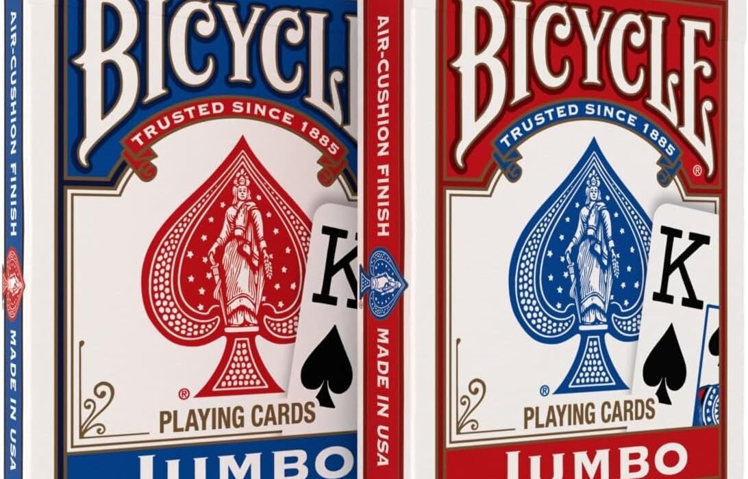 Bicycle – Original Rider Back Jumbo Index 2 Pack – 2 Sets of 54 Playing Cards – Poker Size – Red and Blue
