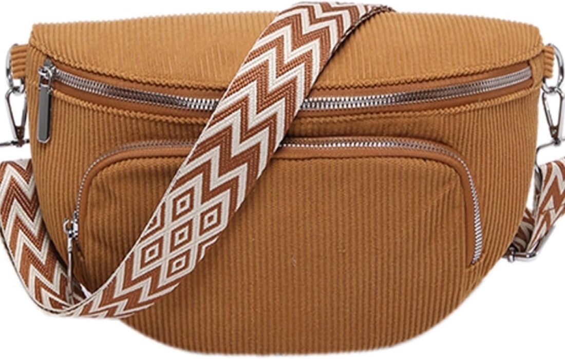 Sac banane en velours côtelé de grande capacité pour femme – Sac banane de voyage pour promener le chien