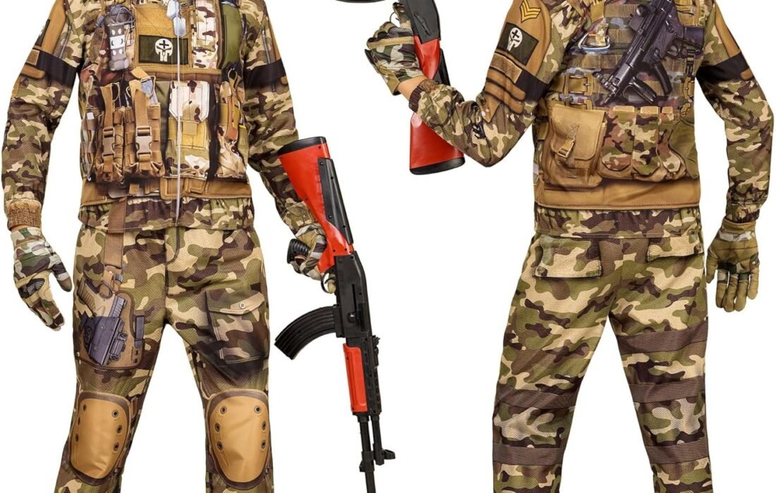 W WIDMANN MILANO Party Fashion – Costume de soldat pour enfant, ensemble avec masque, tenue militaire complète pour Halloween et Carnaval