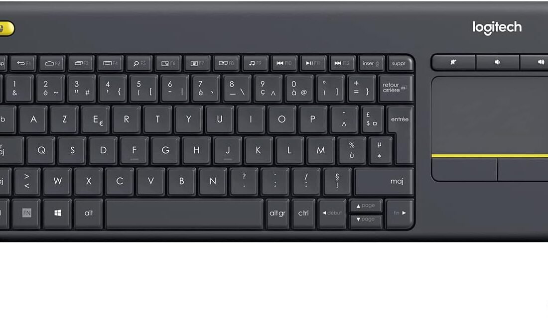 Logitech K400 Plus Wireless Touch TV Keyboard with Media Control and Touchpad, French AZERTY Keyboard – Black, Standard